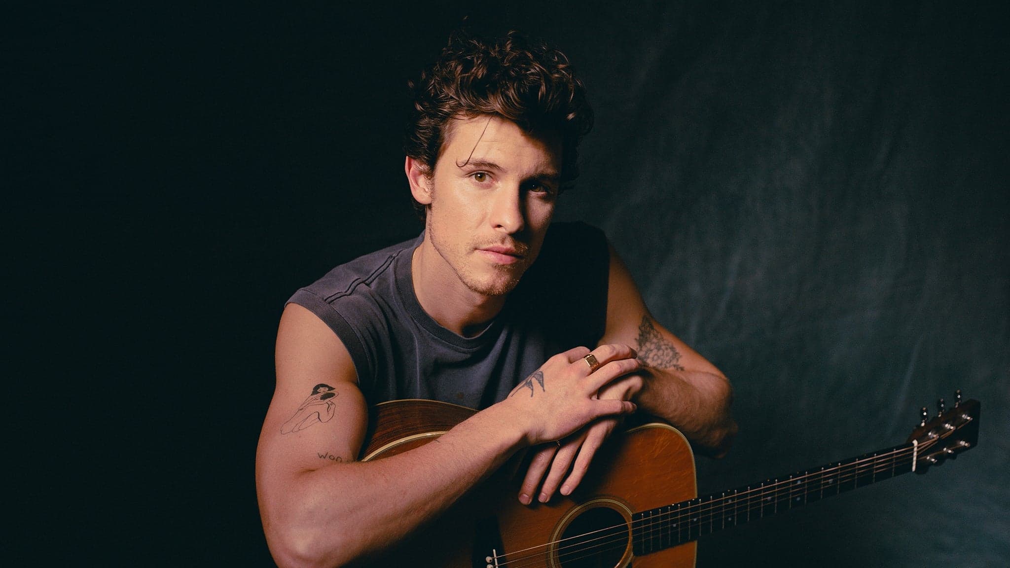 Acoustic guitar and stage lights at a Shawn Mendes concert