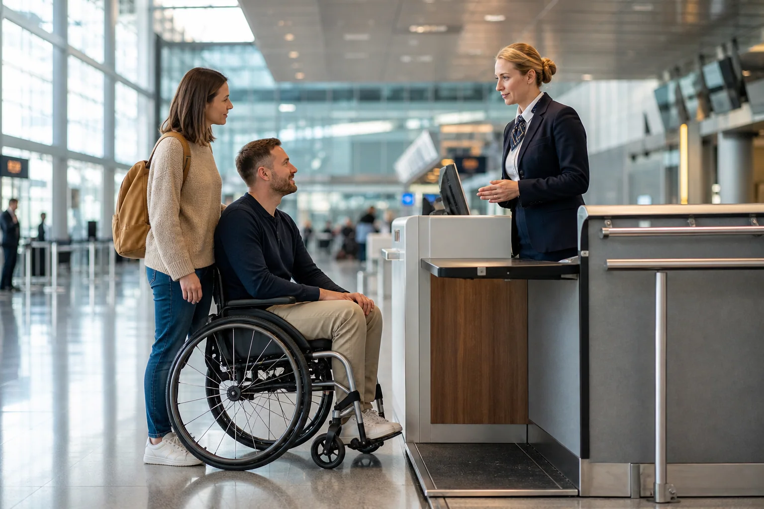 Passenger with temporary reduced mobility using airport assistance after surgery