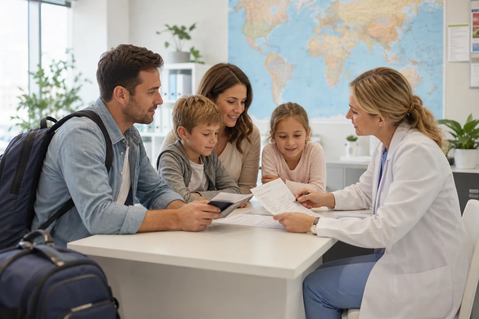Family reviewing measles vaccination records with a healthcare professional