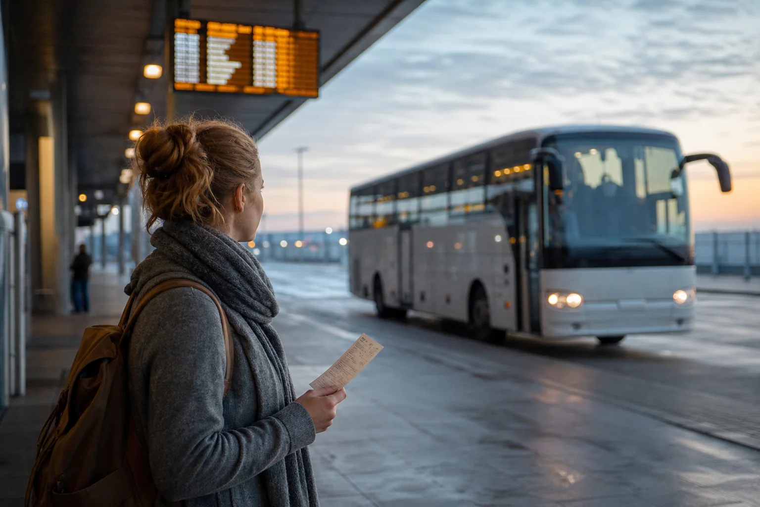 Avrupa şehirlerarası otobüs terminalinde bekleyen yolcular