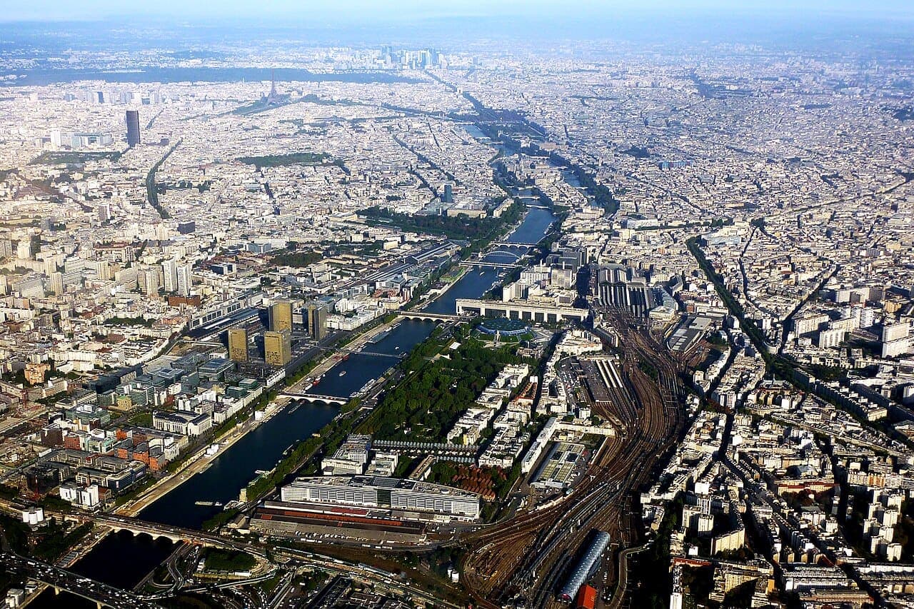 View of Paris from the banks of the Seine River